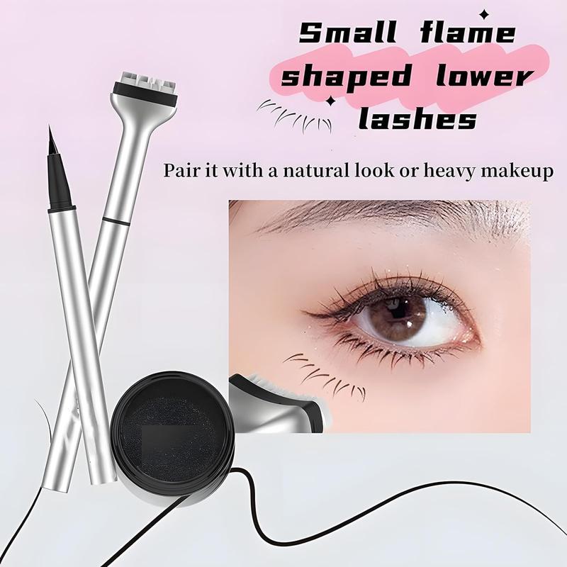 Lower Eyelash Stamp, Lower Lash Stamp with Ink, 2-in-1 Waterproof Lower Eyelash Stamp, Eyeliner Stamps Tool for Lower Eyelash, Lower Lashes Extensions Stamps, Quick Eye Makeup Tool (Black)