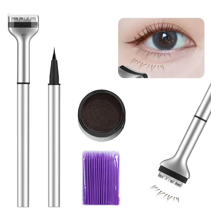 Lower Eyelash Stamp, Lower Lash Stamp with Ink, 2-in-1 Waterproof Lower Eyelash Stamp, Eyeliner Stamps Tool for Lower Eyelash, Lower Lashes Extensions Stamps, Quick Eye Makeup Tool (Black)