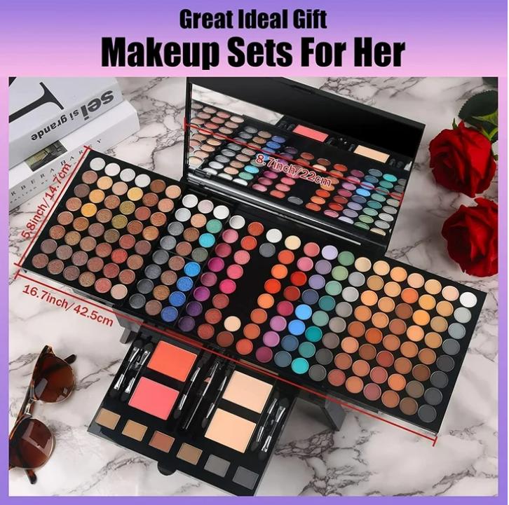 MISS ROSE 190 Colors Cosmetic Makeup Palette Set Kit Combination,Professional Makeup Kit for Women Full Kit,Makeup Pallet,Include Eyeshadow Facial Blusher Eyebrow Powder Eyeliner Pencil Mirror