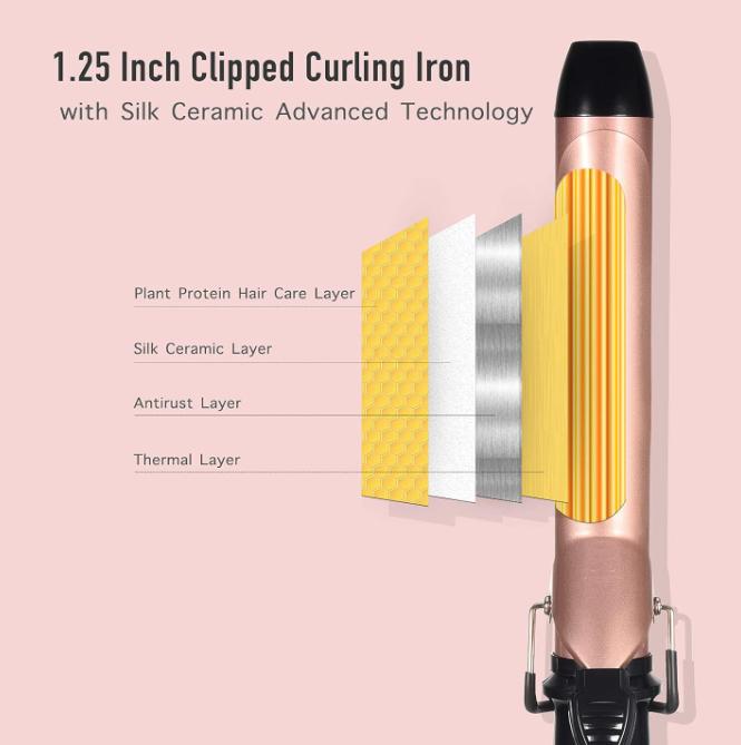 Curling iron Dual Voltage Hair Crimper  Clipped Curling iron with Adjustable Curler Hair Curler Pearl Comfort