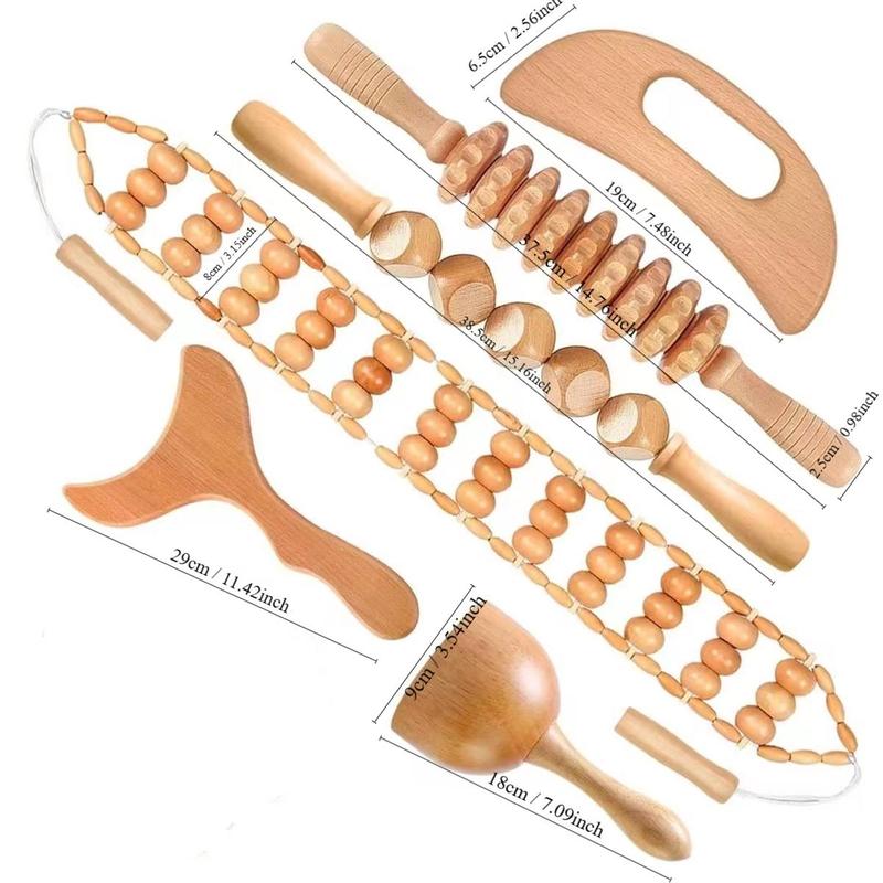 Wooden Massage Tool Set, 6pcs set Manual Body Massage Roller Tool Kit, Easy to Use, Body Sculpting Tools for Arms, Back & Legs Muscle Relaxation, Neck Shoulder Massager