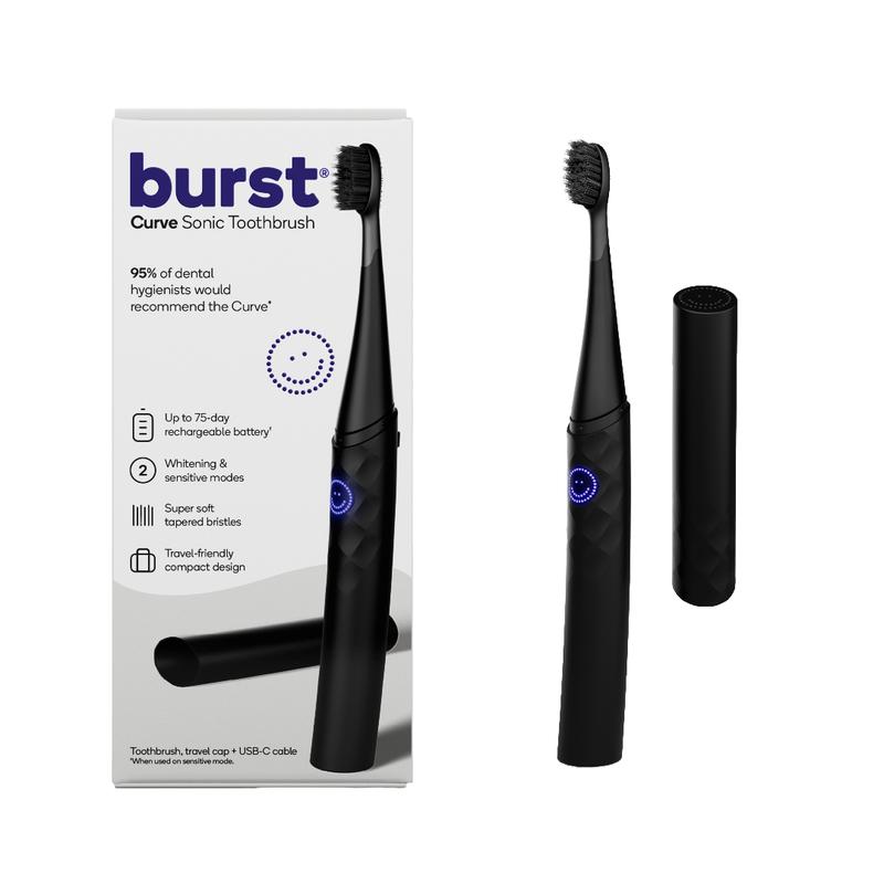 Burst Curve Sonic Electric Toothbrush for Adults – Slim, Curved Travel Toothbrush with Toothbrush Cover - Ultra Soft Bristles - Up to 2 Month Rechargeable Battery, 2 Sonic Modes, Timer