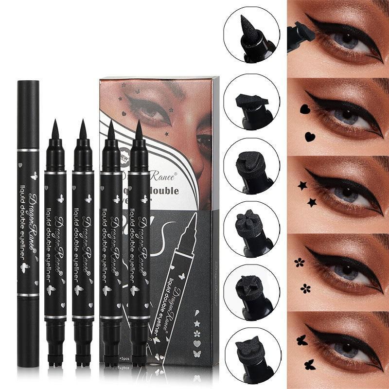 Waterproof Double-ended Eyeliner Stamp Pen (5 Counts set), Heart & Flower & Star & Dot Shape Eyeliner Pens, Eye Makeup Tool for Women & Girls