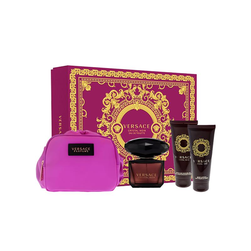 Versace Crystal Noir 90 ml Eau de Toilette Mega Set 4 - 90 ml Eau de Toilette Spray + 100 ml Body Lotion + 100 ml Shower Gel