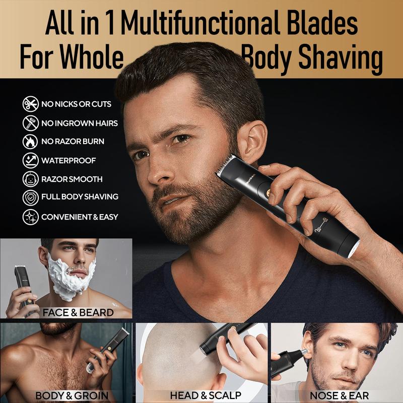 Akunbem Electric Groin Hair Trimmer for Men,Nose Hair Trimmer, Dual Heads Waterproof Ball Pubic Shaver for Male and Female,Replaceable Ceramic Blade Heads, Wet Dry Body Razor,Husband Gift for Birthday and Halloween & Christmas