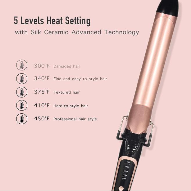 Curling iron Dual Voltage Hair Crimper  Clipped Curling iron with Adjustable Curler Hair Curler Pearl Comfort