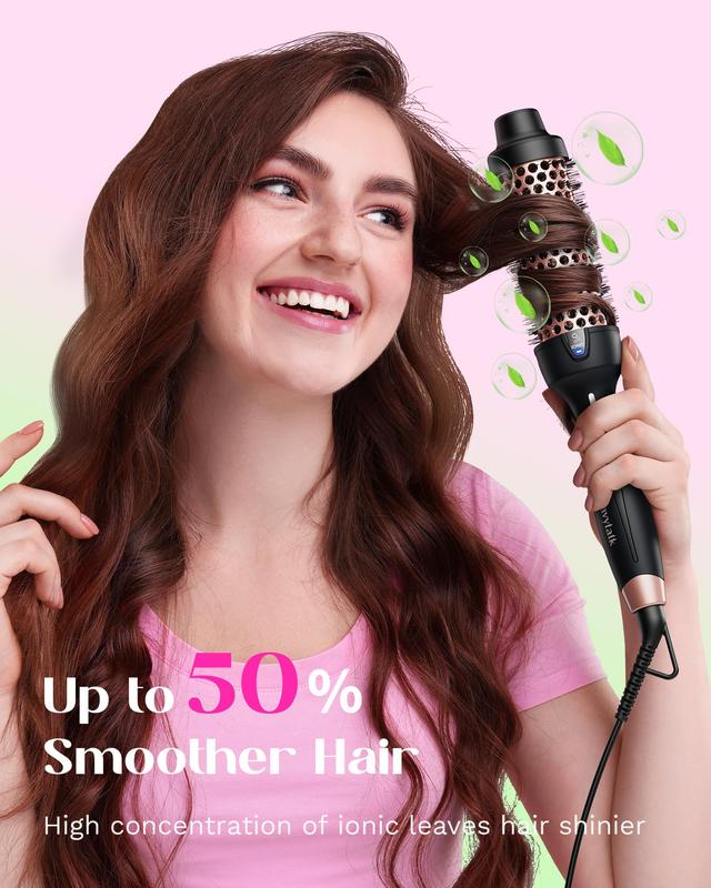 Thermal Brush for Blowout Look, 1 1 2 Inch Ionic Heated Round Brush Makes Hair Smoother, Dual Voltage Thermal Round Brush Get Natural Curls, Easy to Use, 30S Fast Heating