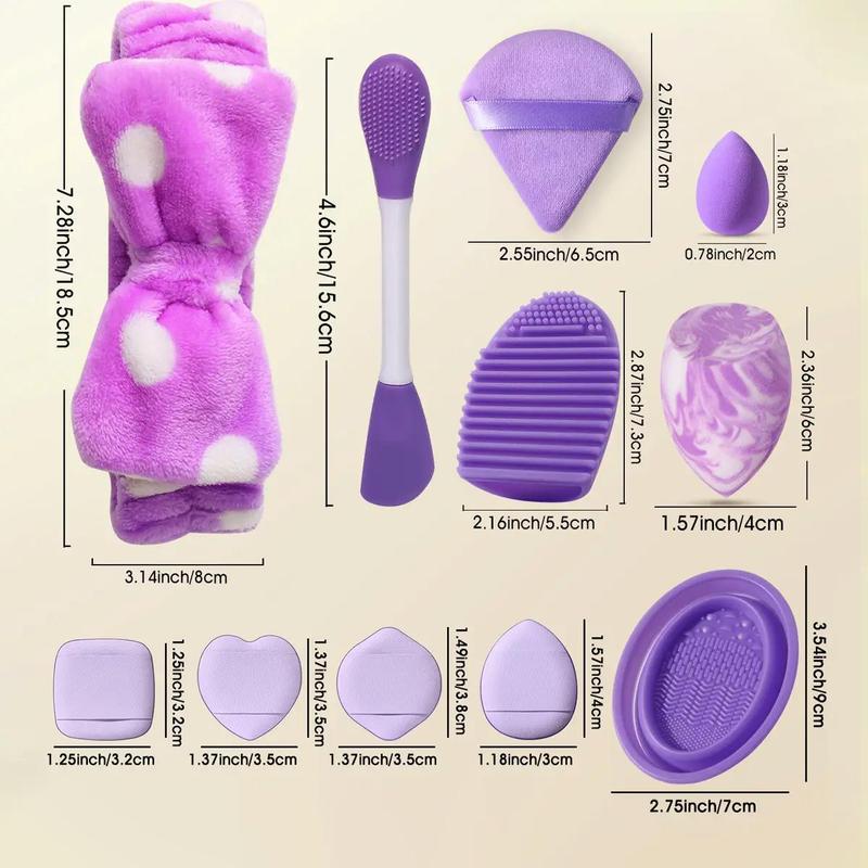 Professional Makeup Tool Set, Including 4 Beauty Blender 3 Mini Blender 12 Finger Puffs 2 Cleaning Pads 5 Triangle Powder Puffs 1 Headband & 1 Mask Scraper