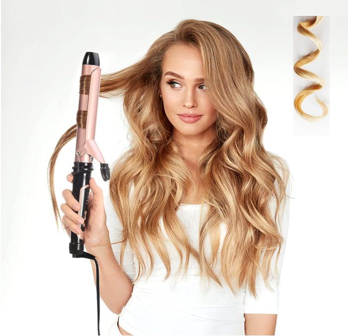 Curling iron Dual Voltage Hair Crimper  Clipped Curling iron with Adjustable Curler Hair Curler Pearl Comfort