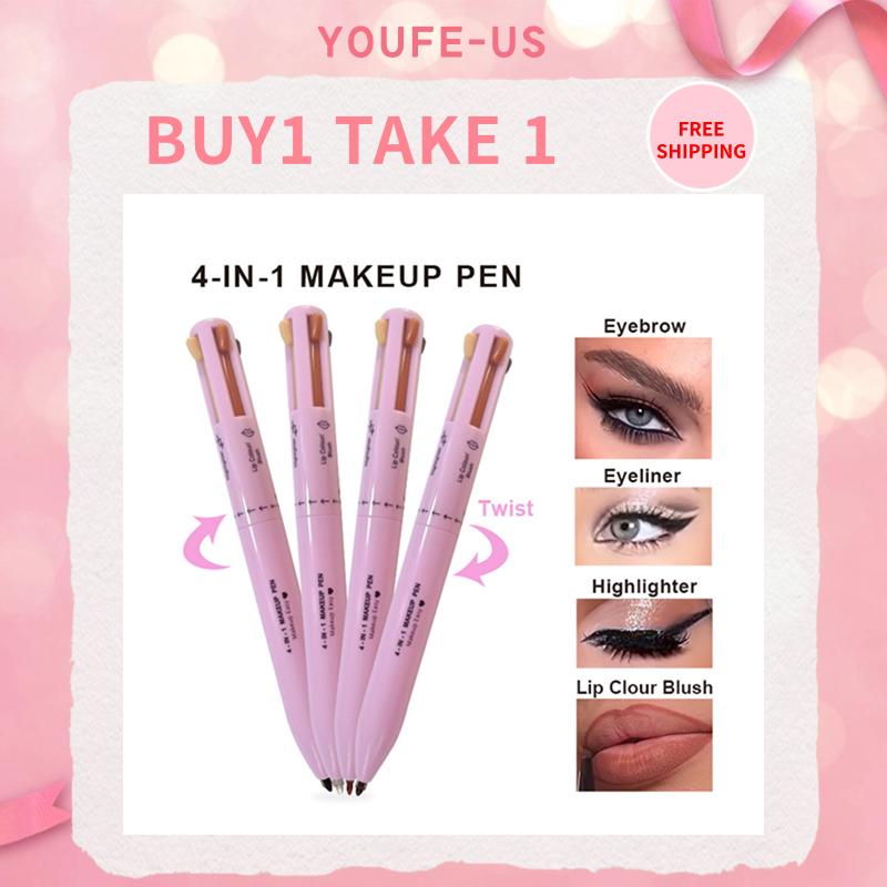 Multi-effect 4-in-1 Eyeliner Contour Pen Long-lasting Waterproof Cosmetic Eyeliner Makeup Pen Lip Liner Lipliner Berry Brow Color Lipstick