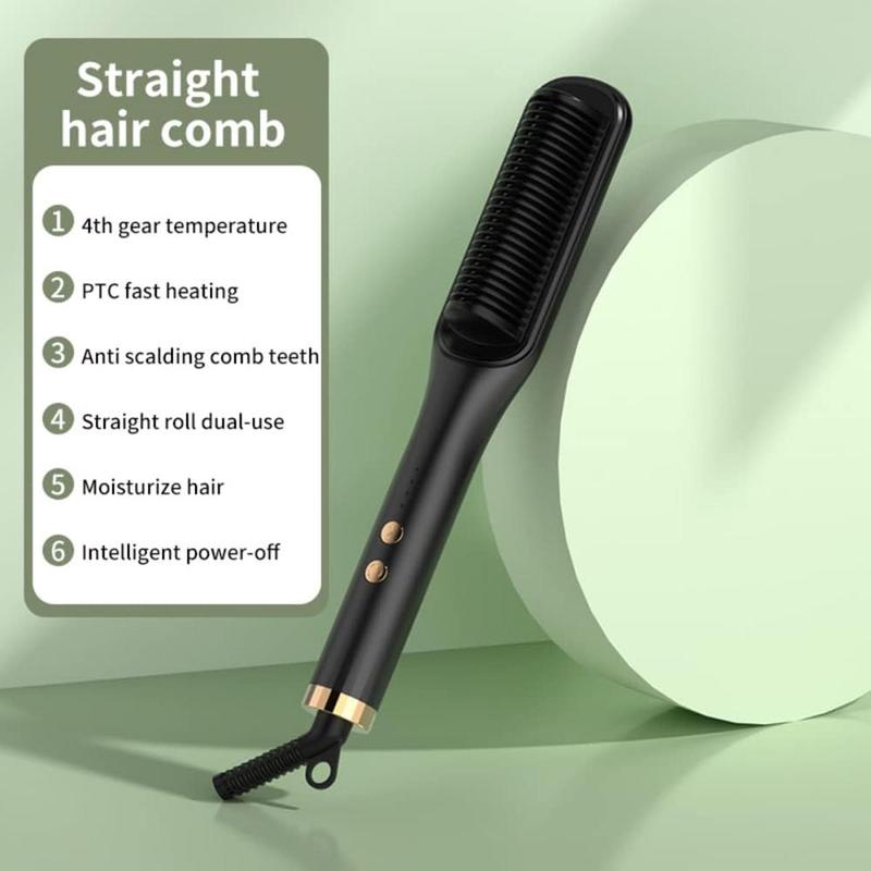 Negative Ion Hair Straightener Brush, 1 Count Fast Heating  Anti-burn Hair Straightening Comb, Professional Hair Styling Tool for Home & Travel & Salon