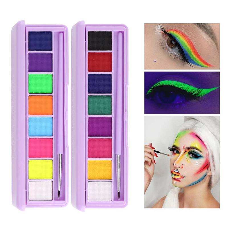 Water Activated Eyeliner Palette, 1 Count Glow In The Dark Neon Face & Body Painting Palette, Makeup Product For Party Festival