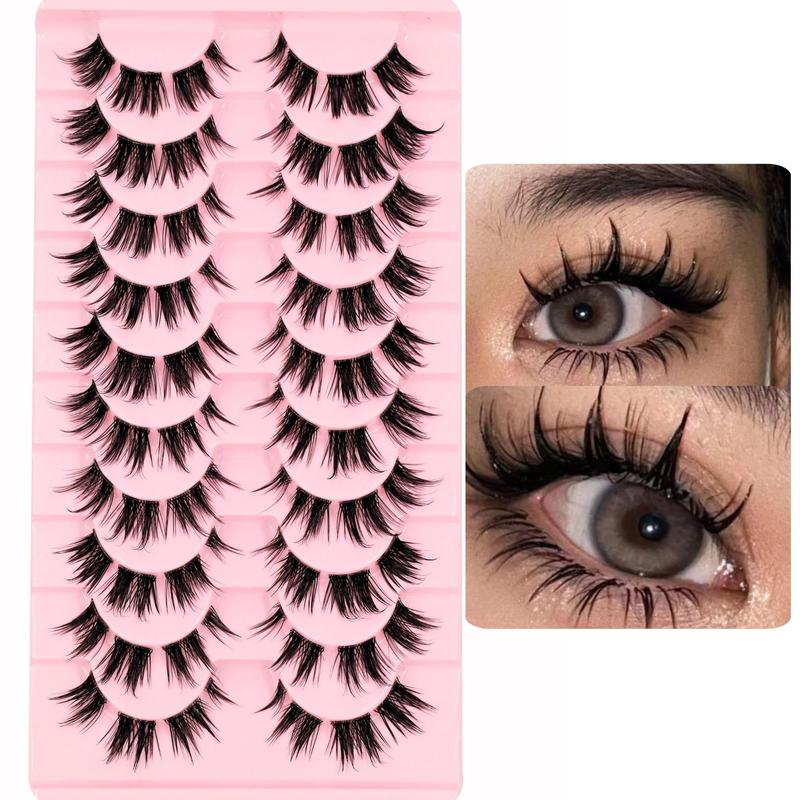 10 Pairs Manga Clusters Lashes Wet Effect Look Anime False Eyelashes Fluffy 3D Cat Eye Lashes 16MM Individual Strips Clusters Lash Extensions