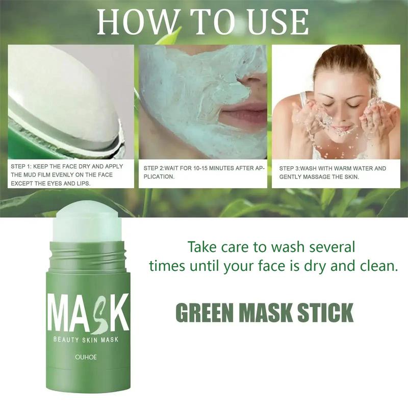 Gentle Green Tea Mask Stick, 2pcs Apply Mud Mask for Deep Facial Cleansing and Pore Tightening Mask Stick, Comfort Moisturize Skincare Products