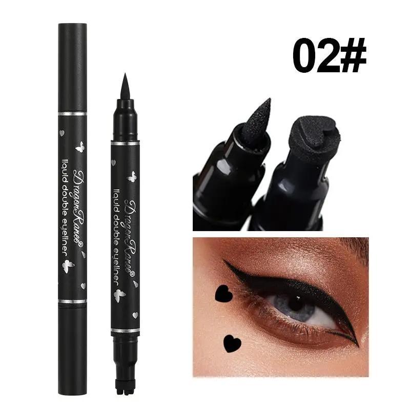 Waterproof Double-ended Eyeliner Stamp Pen (5 Counts set), Heart & Flower & Star & Dot Shape Eyeliner Pens, Eye Makeup Tool for Women & Girls