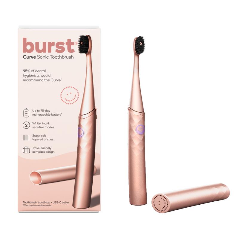 Burst Curve Sonic Electric Toothbrush for Adults – Slim, Curved Travel Toothbrush with Toothbrush Cover - Ultra Soft Bristles - Up to 2 Month Rechargeable Battery, 2 Sonic Modes, Timer