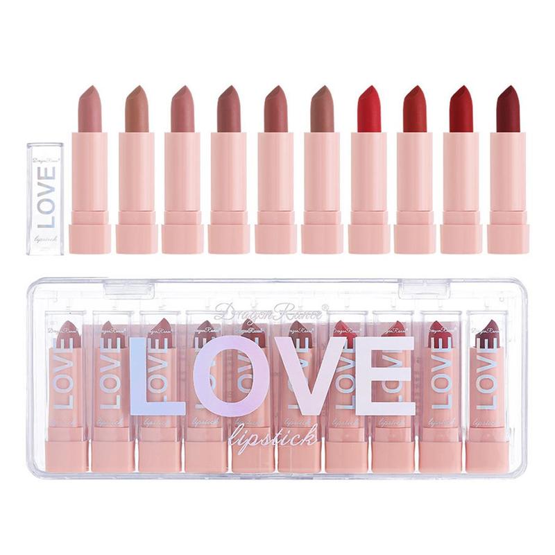 Non-stick Cup Long Lasting Matte Lipstick, 10pcs set Easy Coloring Lip Sticks, Moisturizing Matte Lipstick, Suitable for All Occasions Lip Makeup