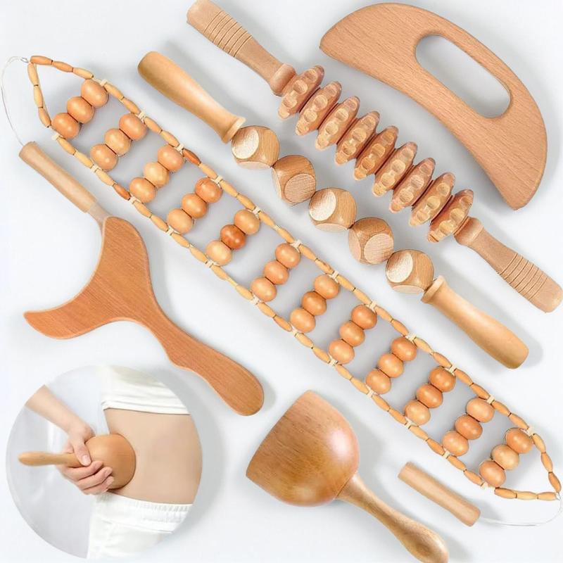 Wooden Massage Tool Set, 6pcs set Manual Body Massage Roller Tool Kit, Easy to Use, Body Sculpting Tools for Arms, Back & Legs Muscle Relaxation, Neck Shoulder Massager