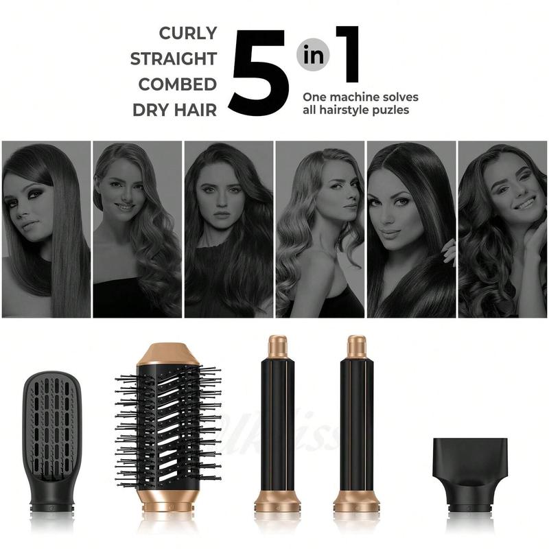 5 in 1 Hair Dryer Brush Set, Hair Dryer with Detachable Brush Head, Automatic Hair Curler, Foldable Hair Styling Tool for Home & Travel