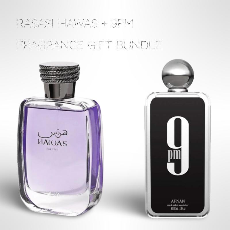 Rasasi Hawas + 9PM 100ml (3.4 Fl oz) Long Lasting Perfume - Value Bundle - Fragrance Gift Bundle