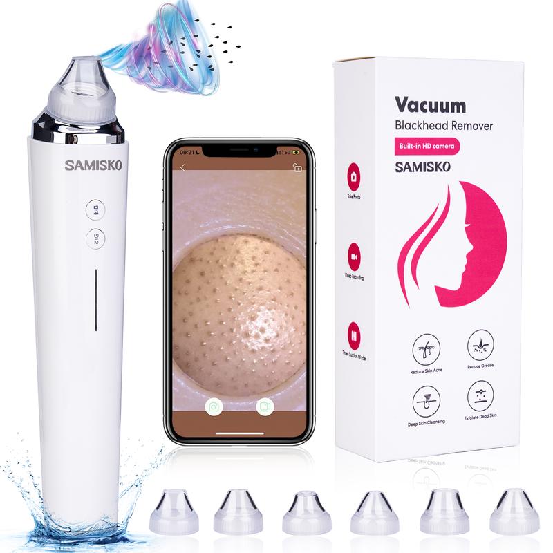 Vacuum Blackhead Remover with 6 Suction Heads, WIFI Visible Facial Pore Cleanser with HD Camera  USB Rechargeable Electric Black head Suction Tool Black to School