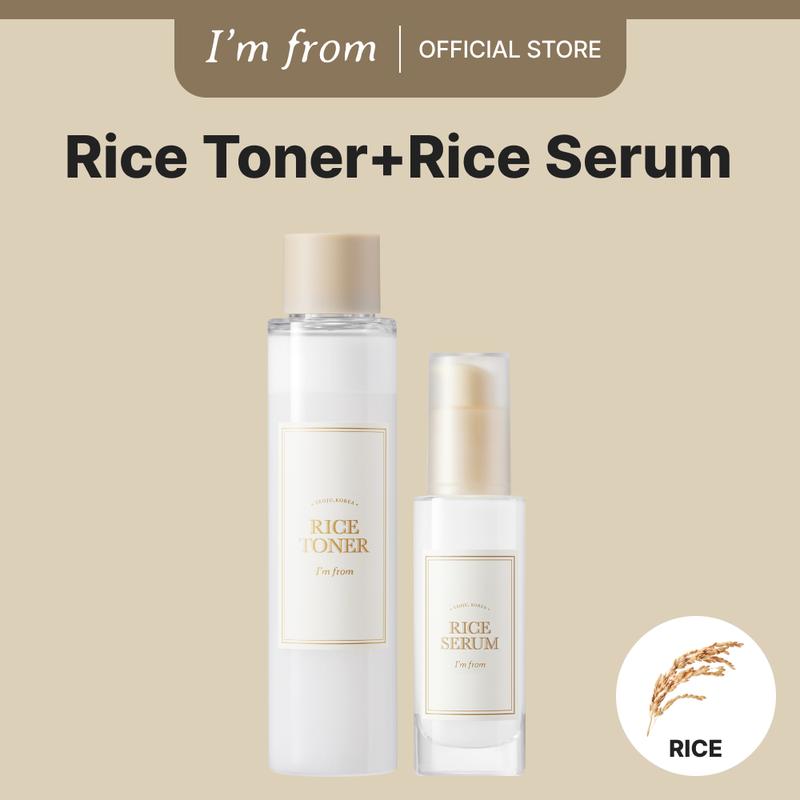 [I'M FROM OFFICIAL SHOP] Korean Rice Duo Set - Rice Toner + Rice Serum, Rice Extract from Korea, Glow Essence with Niacinamide, Hydrating for Dry Skin, Vegan, Alcohol Free, Fragrance Free, K Beauty, Moisture, Skincare, Skin Repair, Hydrate, Moisturizer