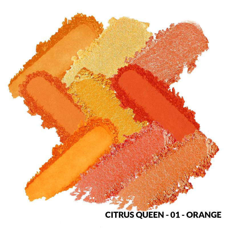 KimChi Chic Citrus Queen Eyeshadow Palette - 9 Shimmery, Glittery, and Matte Orange Colors, Cosmetic Makeup Compact, Easy to Blend