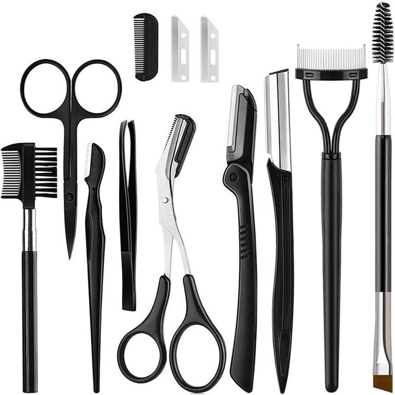 9-in-1 Eyebrow Kit with Eyebrow Razors, Facial Trimmer, Eyelash Comb, Angled Brush, Grooming Tools, and Tweezers for Women