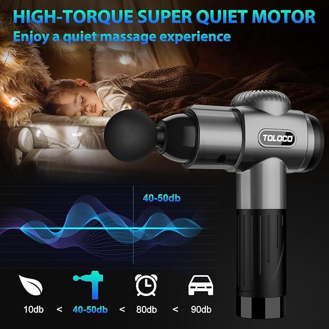 TOLOCO Massage Gun Deep Tissue,Back Percussion Massage,10 Massages Heads&Silent Brushless Motor,Christmas&Thanksgiving Gifts,Adjustable Cordless