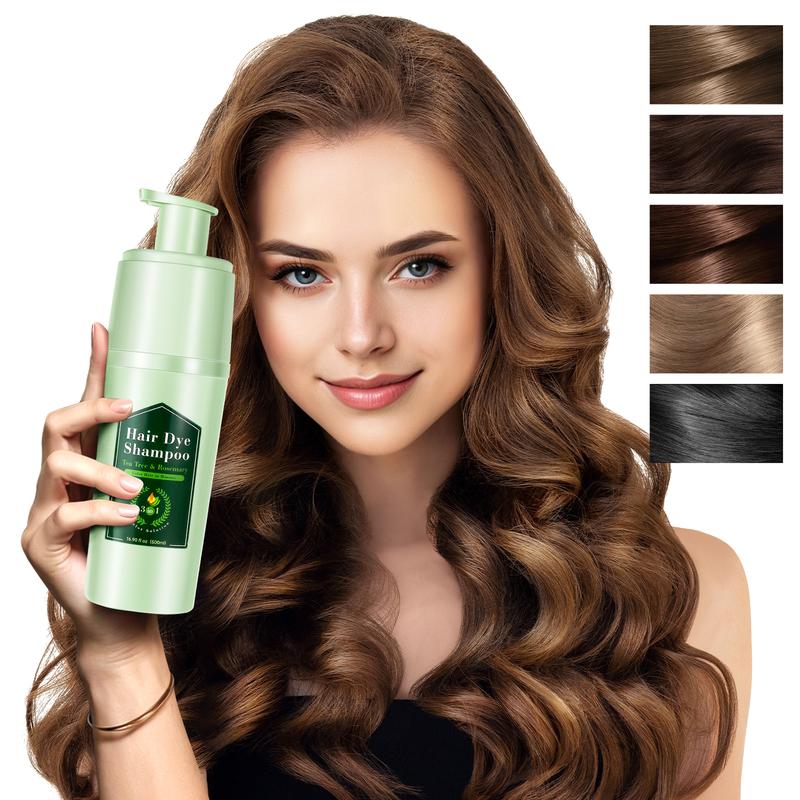 3-in-1 Tea Tree Hair Dye Shampoo, Instant Hair Color Shampoo Colors in Minutes, Lasting Brown Hair Shampoo, Tea Tree & Rosemary Shampoo Hair Dye for Haircare