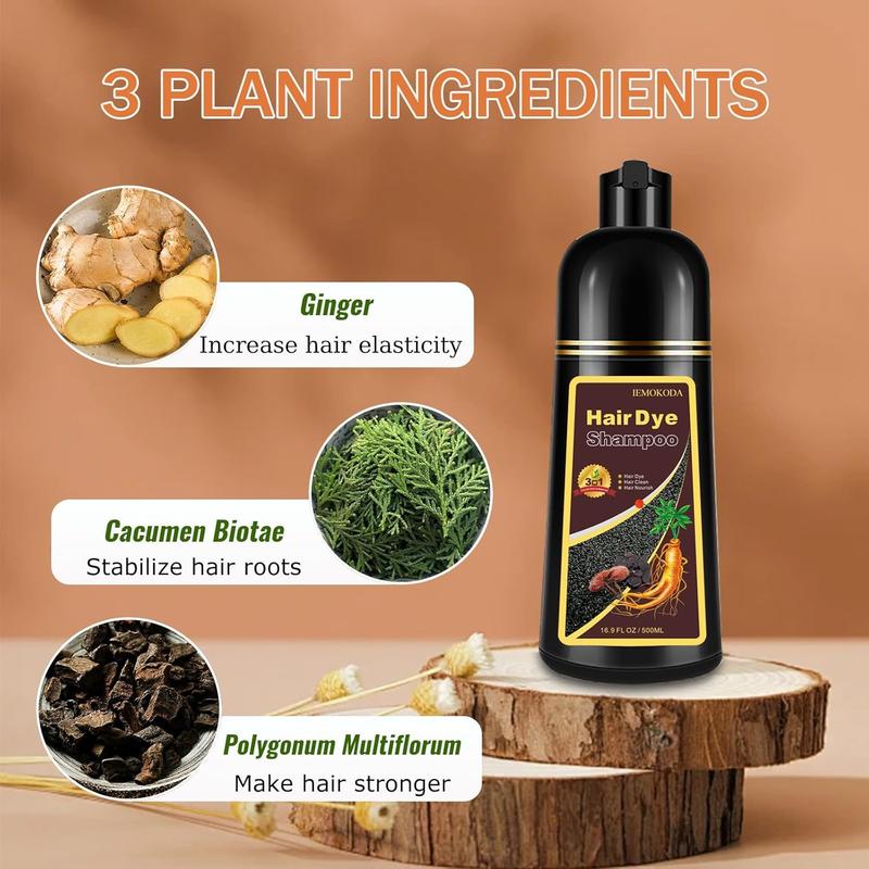 Natural 3-in-1 Hair Dye Shampoo - Instant Herbal Shampoo, Long-lasting Hair Coloring & Plant Haircare, Unisex Chestnut Brown Type Hairdye, 500ML