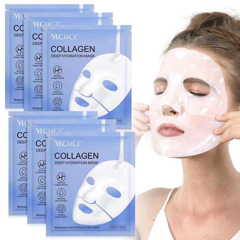 Collagen Facial Mask, 3 Boxes(6 Counts box) Moisturizing Facial Mask, Firming Face Masks with Hyaluronic Acid, Skin Care Masks for Daily