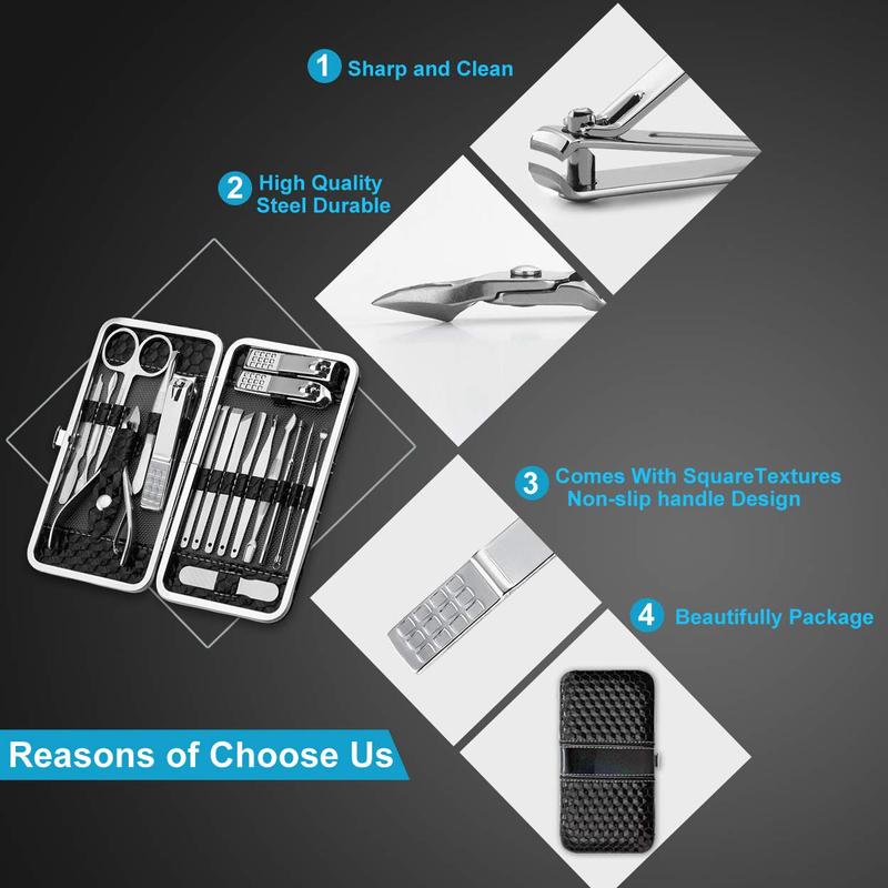 Manicure Set Nail Clippers Pedicure Kit -18 Pieces Stainless Steel Manicure Kit, Professional Grooming Kits, Nail Care Tools with Luxurious Travel Case Black