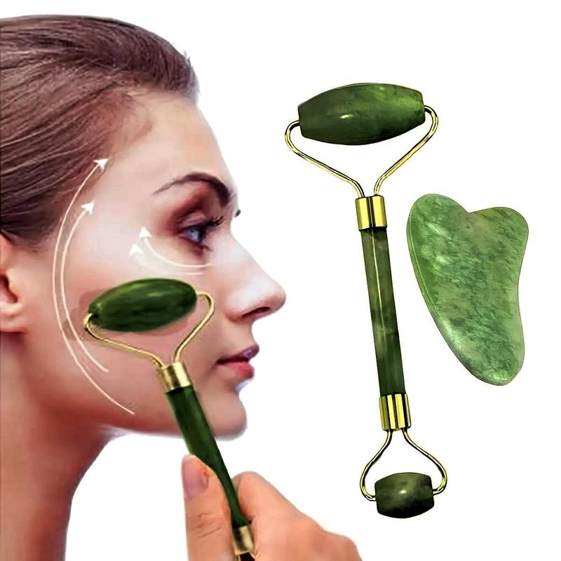 Jade Roller & Gua Sha Board, 2 Counts set Manual Face Massage Tools, Face Massage Tool for Women, Skin Care Tool for Face, Eye, Neck, Body