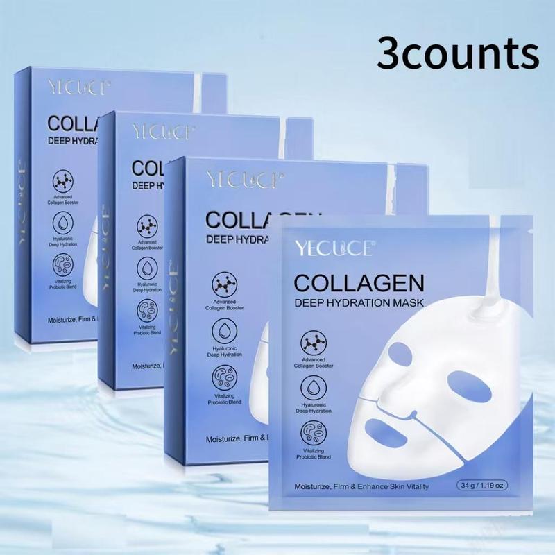 Collagen Facial Mask, 3 Boxes(6 Counts box) Moisturizing Facial Mask, Firming Face Masks with Hyaluronic Acid, Skin Care Masks for Daily