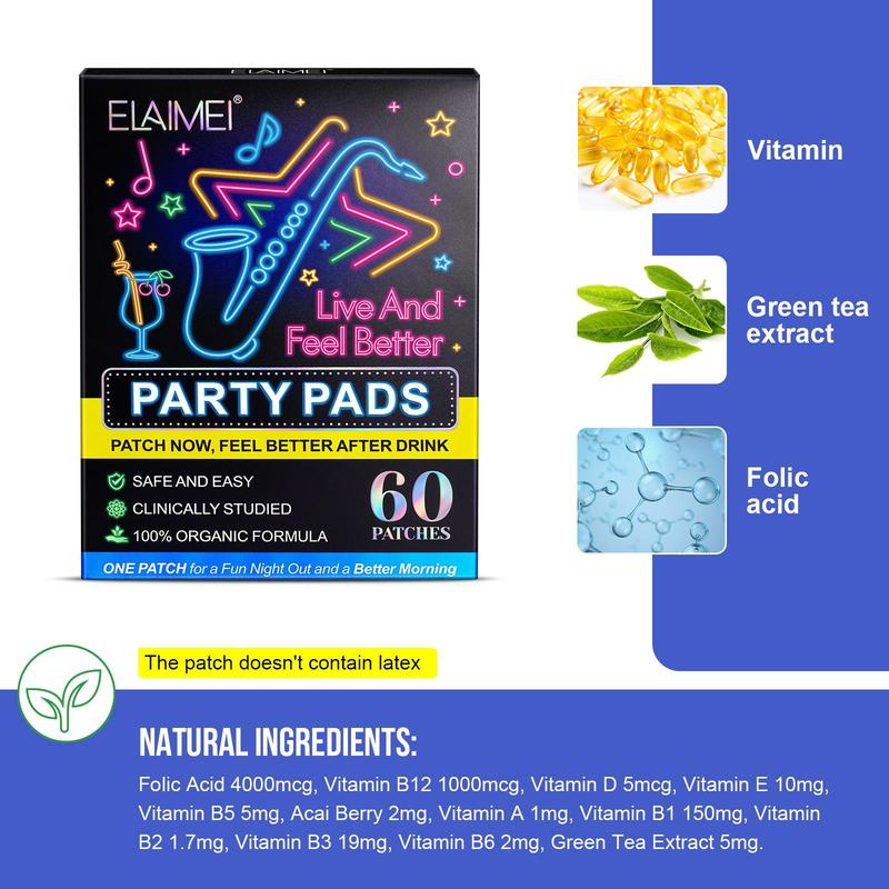 Party Stickers, 60pcs box Professional Party Patch for Live and Feel Better After Drinking, Portable Body Care Patches for Men & Women