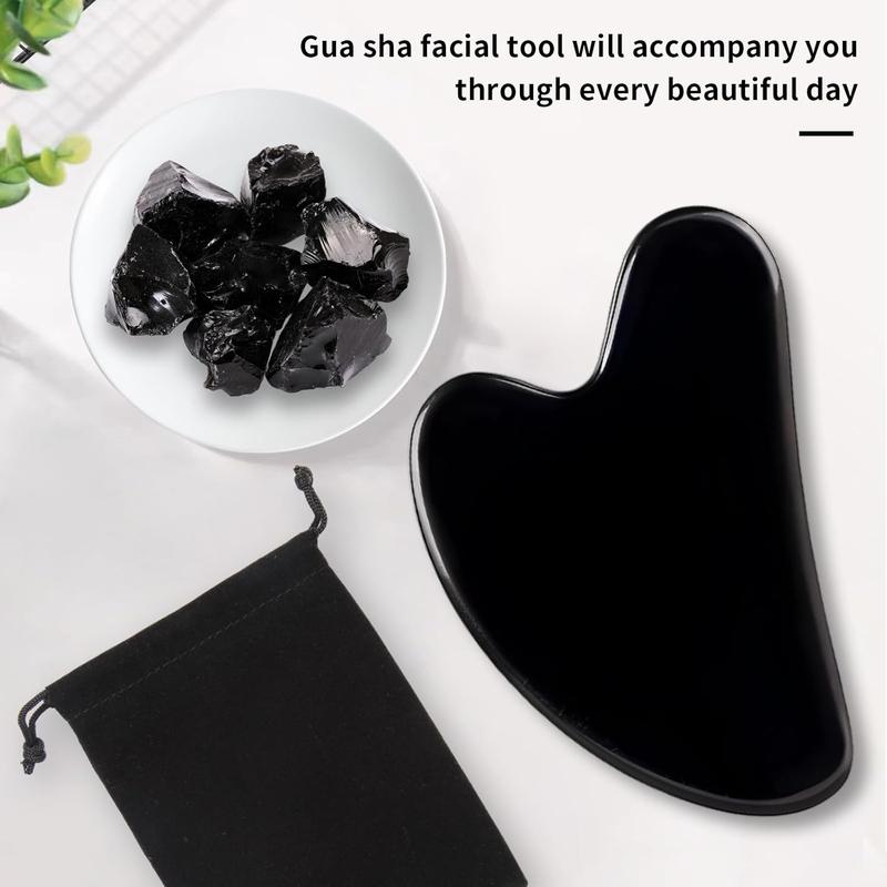 Gua Sha Facial Tools, Natural Obsidian Guasha Tool for Face,Double Chin & Jawline, Gua Sha Stone Self-Skin Care Face Stone Gua Sha tools for Women Guasha Stone, Black