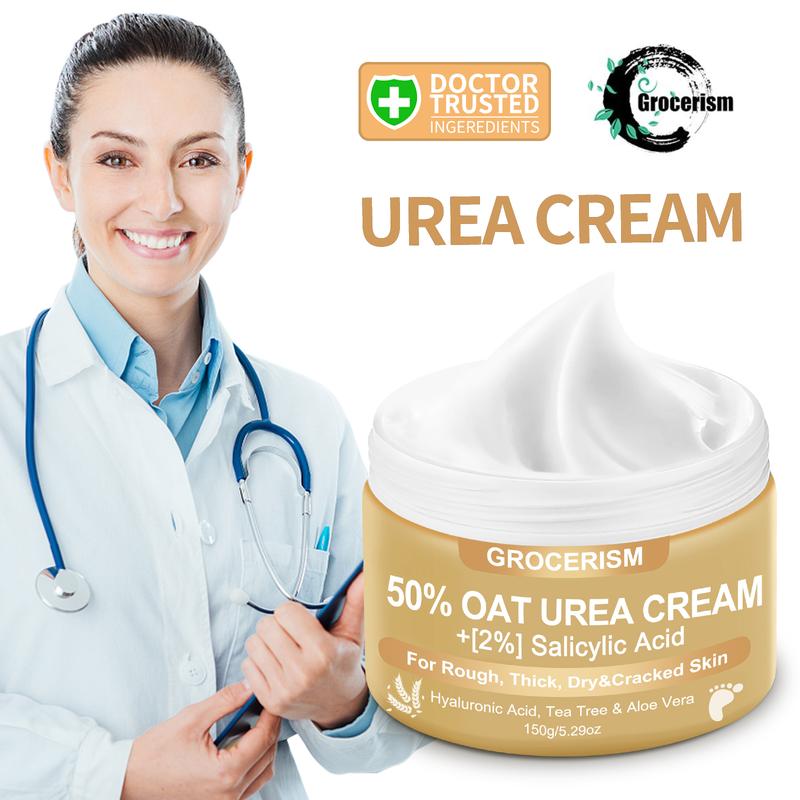 [Merry Christmas]Grocerism 50% Urea Cream with Oat Extract for Sensitive Skin | Foot & Hand Cream with 2% Salicylic Acid, Hyaluronic Acid, Tea Tree & Aloe Vera，for Deep Hydration, Callus Removal, Beneficial for Cracked Heels and Hands 5.29 oz