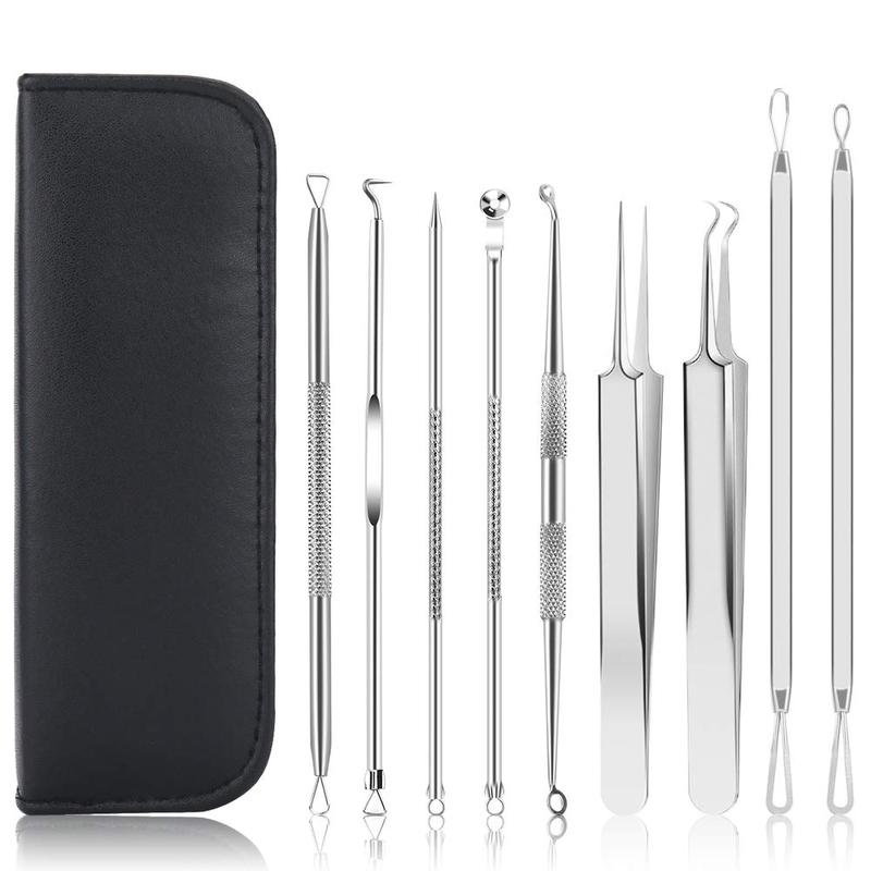 Pimple Popper Tool Kit, 9 PCS Blackhead Remover Tools with Tweezers, 16-Heads Professional Acne Zit Pimple Popper Extraction Tools, Whitehead Comedone Extractor Kit for Facial Nose