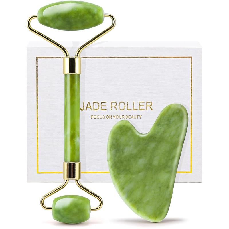 Gua Sha Facial Tools & Jade Roller Set for Skin Care, Reduce Puffiness and Improve Wrinkles, Guasha Tool for Face, Gua Sha Stone Self Care Gift for Woman Man, Christmas Gifts