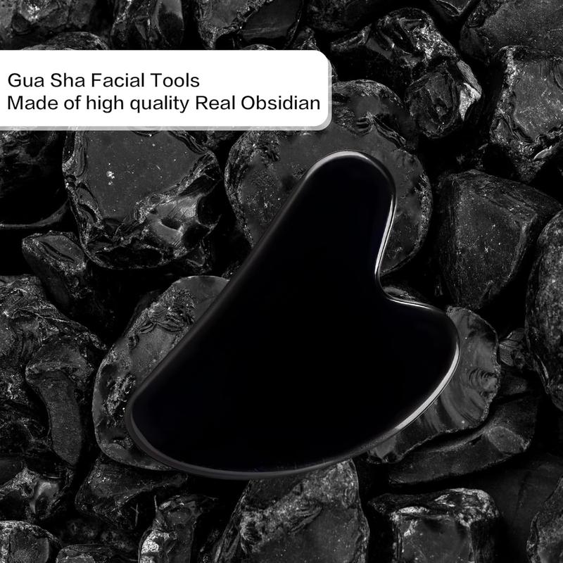 Gua Sha Facial Tools, Natural Obsidian Guasha Tool for Face,Double Chin & Jawline, Gua Sha Stone Self-Skin Care Face Stone Gua Sha tools for Women Guasha Stone, Black