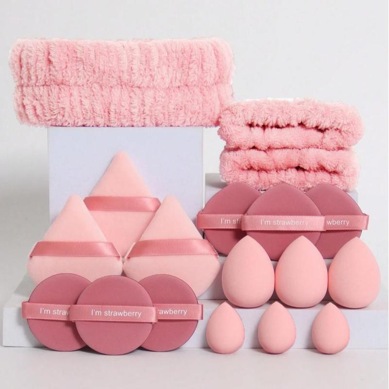 Makeup Tool Set, 1 Set Makeup Sponge Set with Headband, Wristband, Air Puff, Dry & Wet Use Makeup Sponge, for All Skin Types