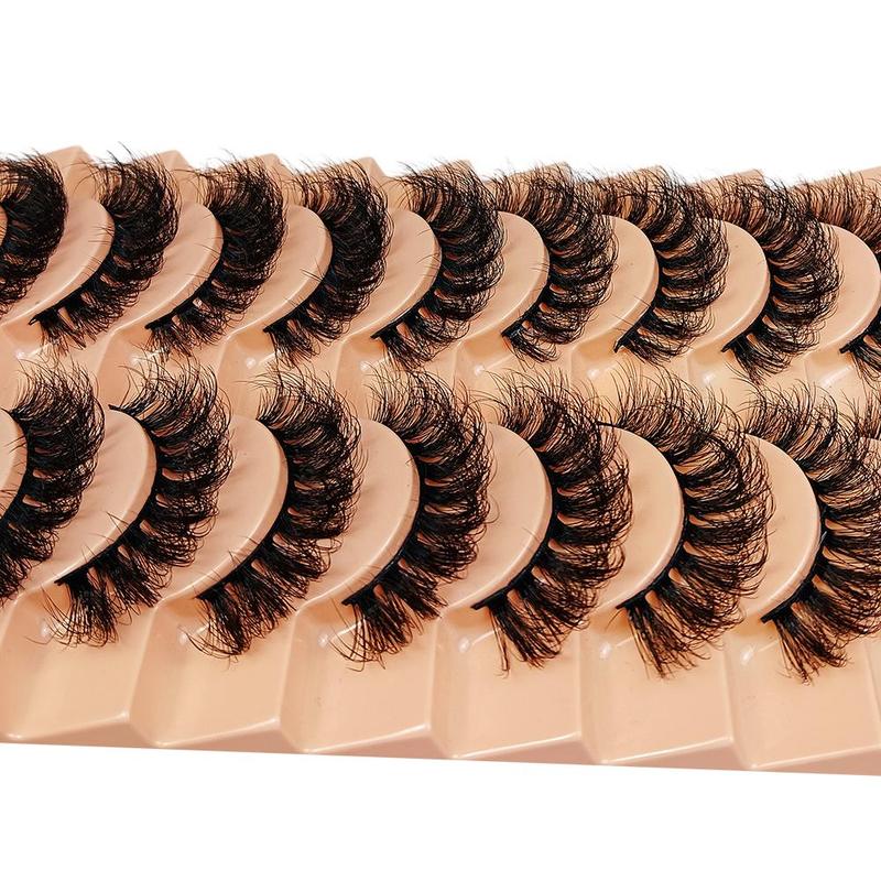 Thick and Soft False Eyelashes, 10 Pairs Fluffy Natural Curling Fake Eye Lashes, Eye Makeup Enhancement False Eyelashes for Lashes Extensions, Christmas Gift