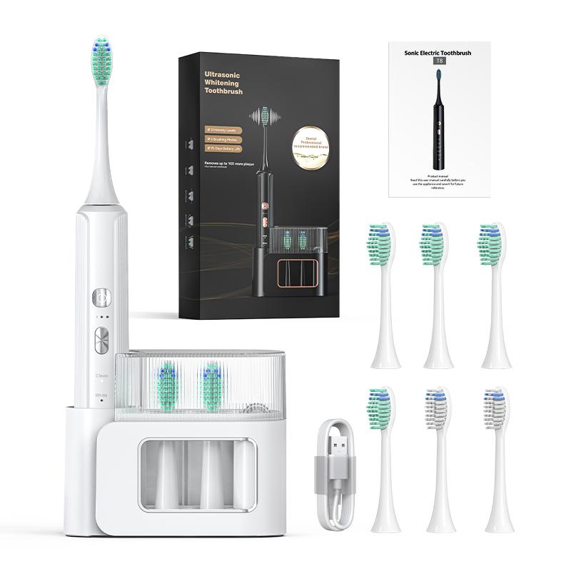 Sonic Electric Toothbrush for Adults with 6 Brush Heads, Electric Toothbrush with 42000 VPM Deep Clean 5 Modes,  with Bracket Rechargeable Toothbrushes Fast Charge 2-3 Hours Last 90 Days, IPX7 Waterproof for Use In The Shower