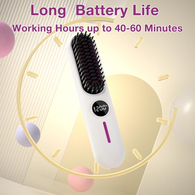 Portable Cordless Hair Straightener Brush, 2 in 1 Curling & Straightening Hair Iron, USB Rechargeable Hair Iron for Home Office School Or Travel