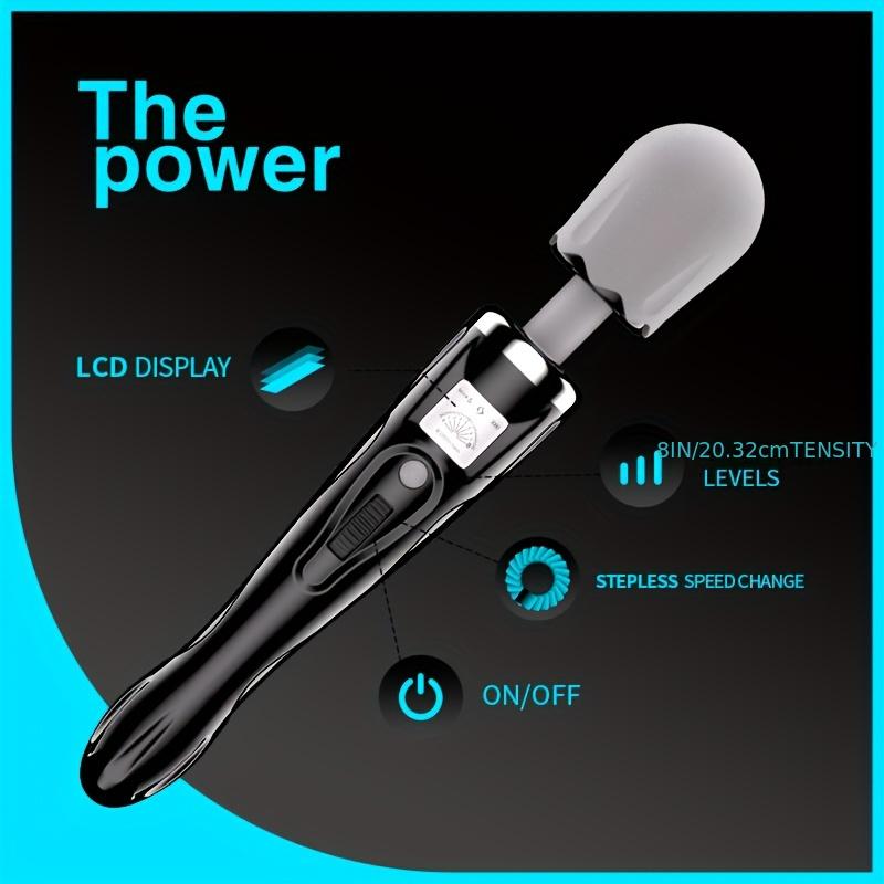 Professional Handheld Massager with USB Charging - 1200mAh Rechargeable Lithium Battery, High Frequency Vibration, 8 Speeds & Modes, LCD Display, Whole Body Massage Equipment with Soft Silicone Head - Portable Muscle Relaxation Stick for Back, Neck, Body