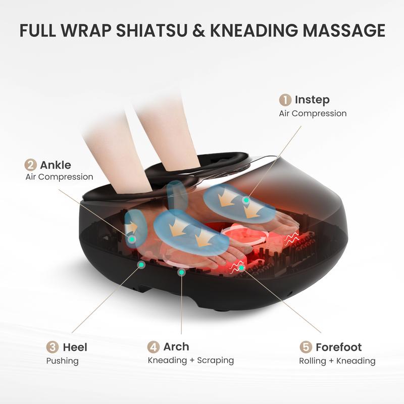 Foot Massager with Heat, Shiatsu Deep Kneading Compression Feet Massage Machine with Remote up to size 13, Black Comfort Adjustable