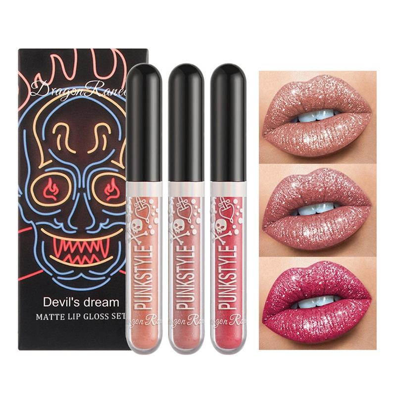 3pcs Set Long-lasting Lip Gloss, Glitter Lip Glaze Stick, Glossy Lip Glaze Stick, Plumping Lip Oil Lip Stick for All Occasions Makeup, Girls and Women, Elegant Lipstick, Hydrating Lip Cosmetic, Christmas Gift