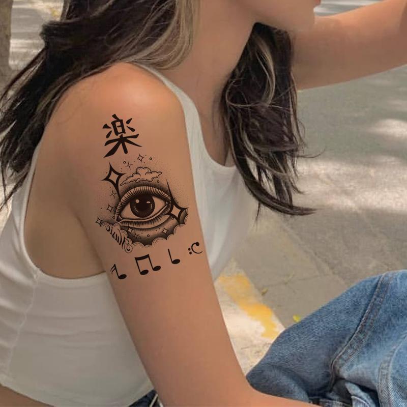 Tattoo Combo for Men and Women with Eye & Flower Design, Half Arm Eye & Hand Pattern Tattoo Sticker, Temporary Tattoo For Men & Women