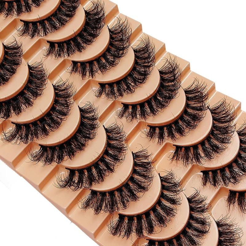 Thick and Soft False Eyelashes, 10 Pairs Fluffy Natural Curling Fake Eye Lashes, Eye Makeup Enhancement False Eyelashes for Lashes Extensions, Christmas Gift